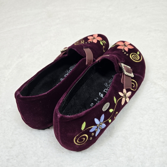 Birkenstock Papillio Embroidered Velvet Flats Shoes EU 39 Purple Floral - Picture 4 of 6